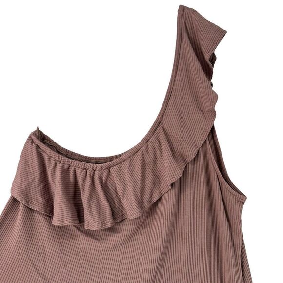 American Eagle Dress Ribbed One Shoulder Ruffle Mauve Size XXL Stretch Casual - Picture 5 of 9